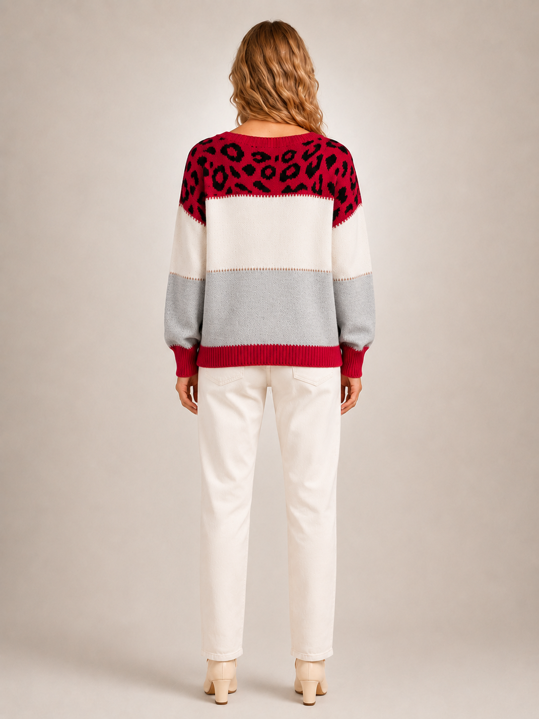 Béatrice | Sweter color-block z panelem w panterkę