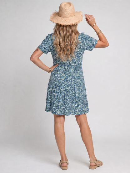 Aurélie — Robe boutonnée à col V et imprimé fleuri
