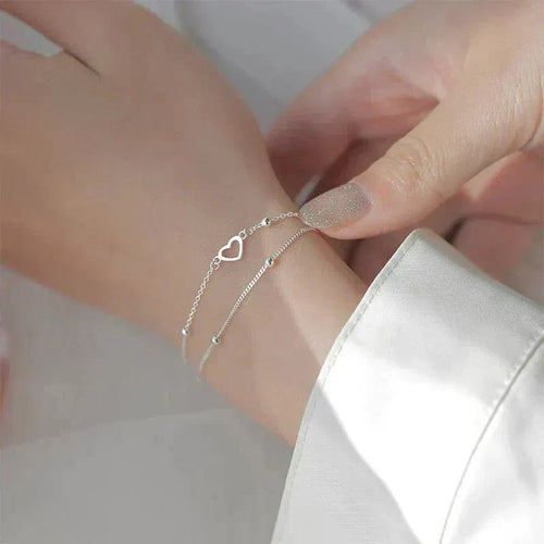 Battement de Cœur | Bracelet argenté réglable avec cœur – Vue 01