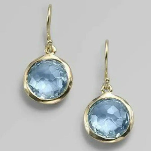 Rond Bleu | Boucles d'oreilles dorées avec pierre bleue ronde – Vue 01