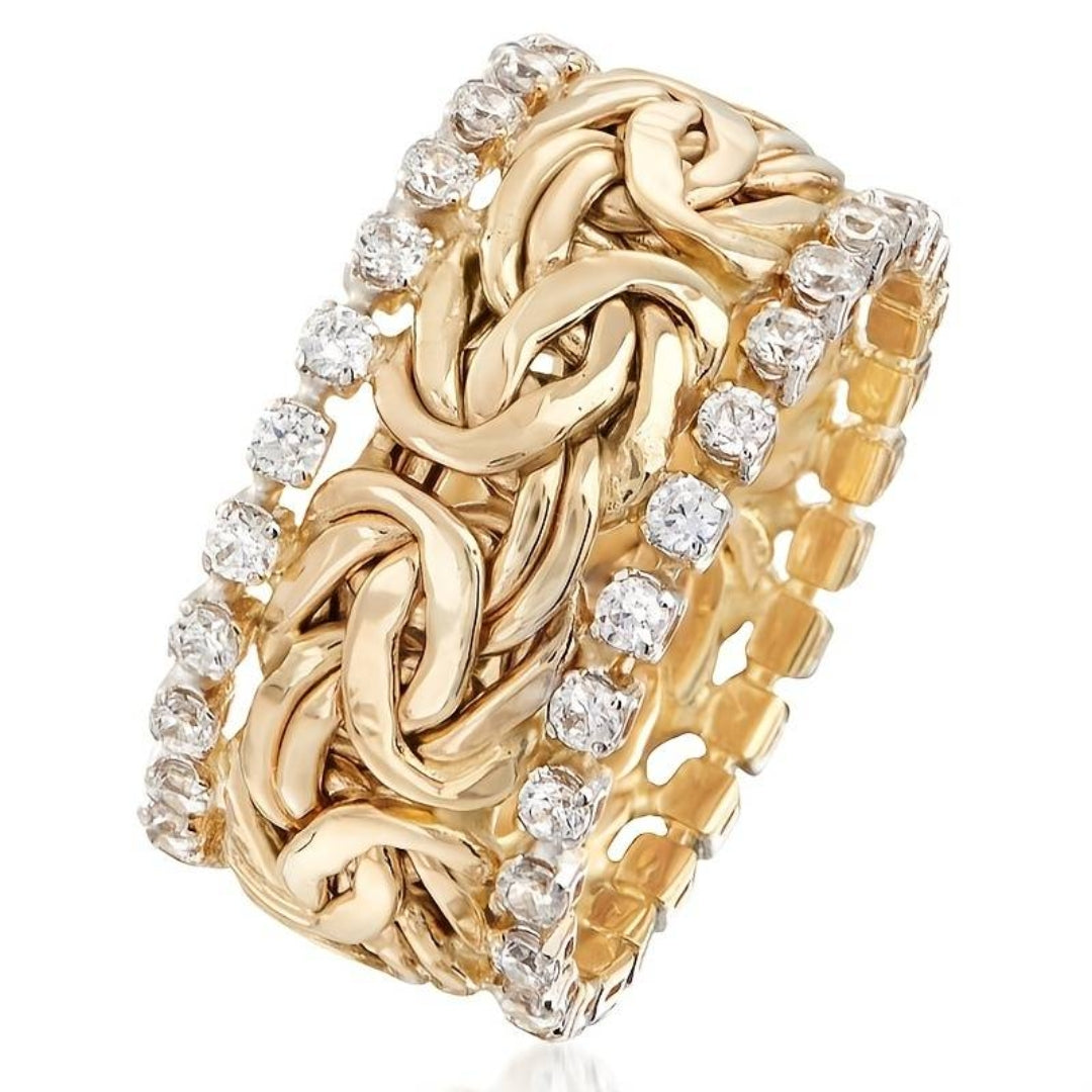 Ruban Tressé | Bague dorée à motif tressé – Vue 01