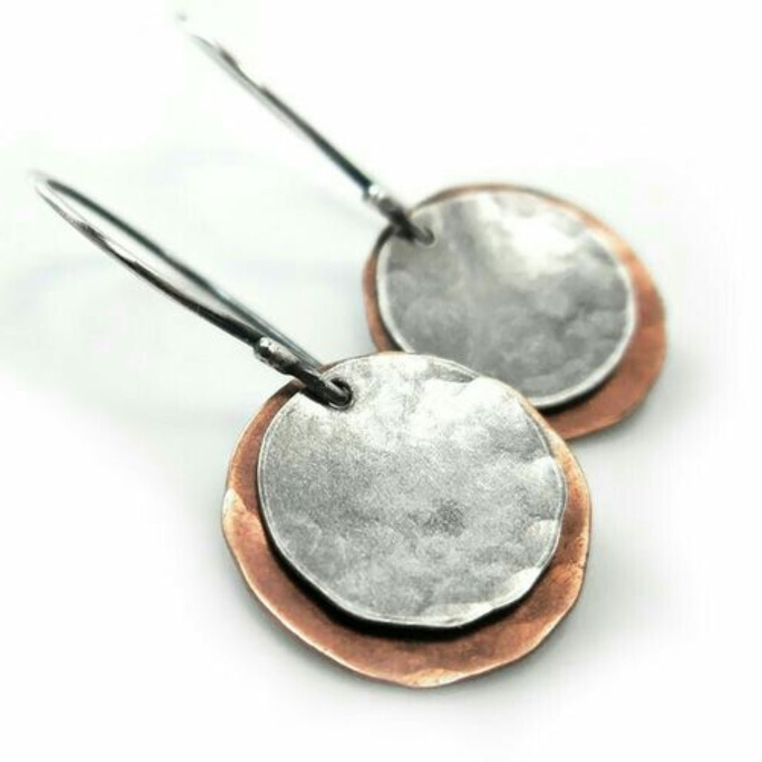 Disque de Cuivre | Boucles d'oreilles avec disques argentés et cuivrés – Vue 01