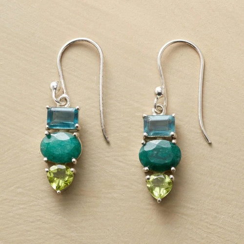 Rangée de Pierres | Boucles d'oreilles avec pierres bleues et vertes – Vue 01