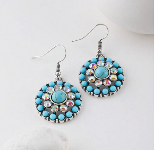 Couronne Scintillante | Boucles d'oreilles rondes avec pierres turquoise – Vue 01
