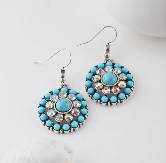 Couronne Scintillante | Boucles d'oreilles rondes avec pierres turquoise – Vue 01