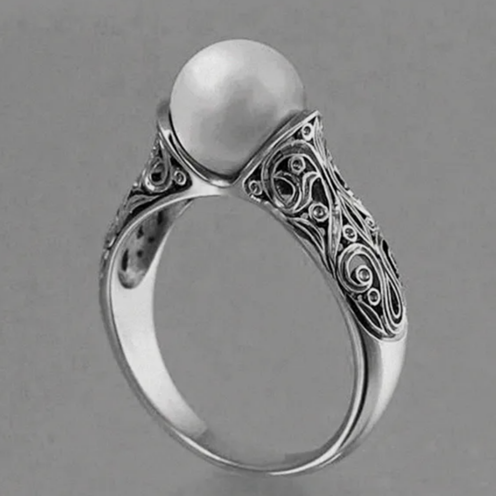 Rosée Lunaire | Bague argentée avec pierre blanche ronde – Vue 01