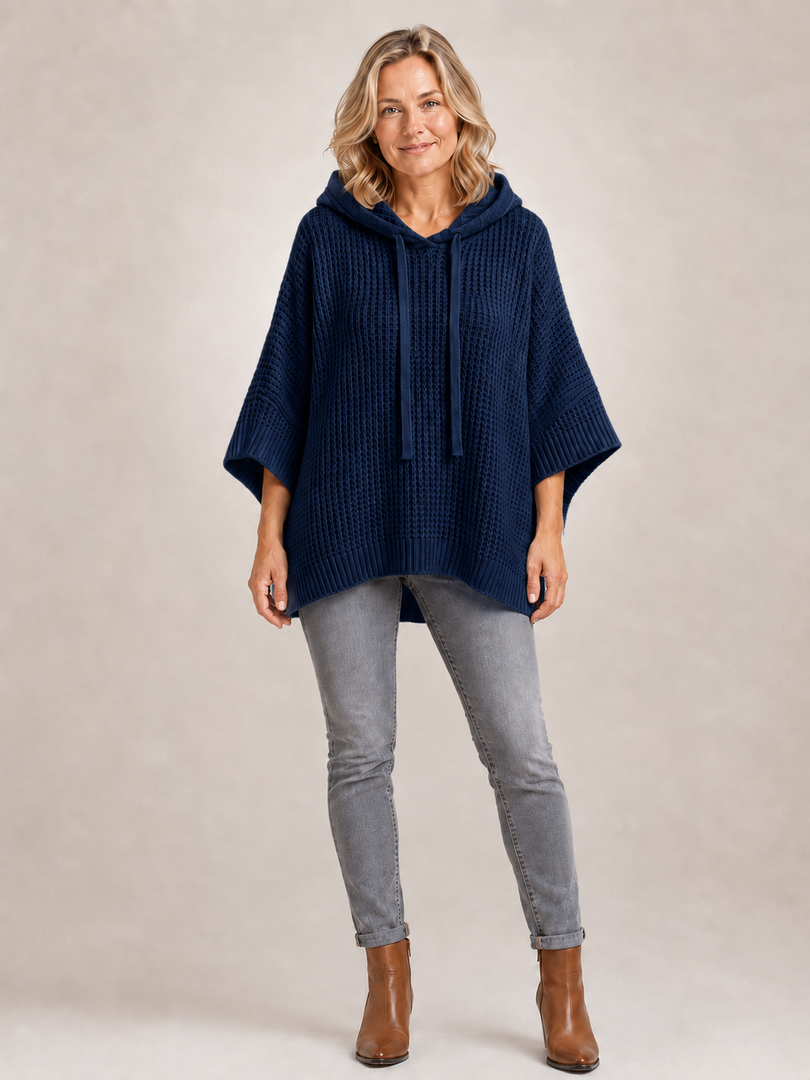 Capucine | Sweter oversize z kapturem z dzianiny waflowej