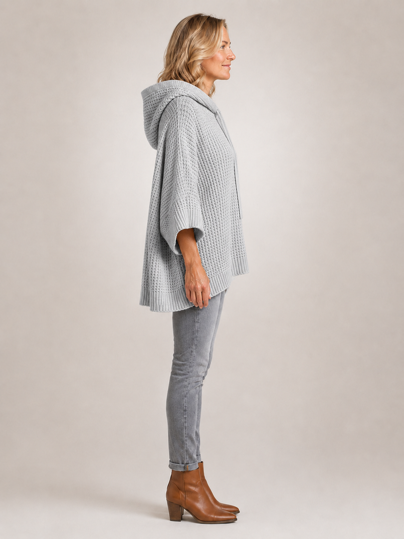 Capucine | Sweter oversize z kapturem z dzianiny waflowej