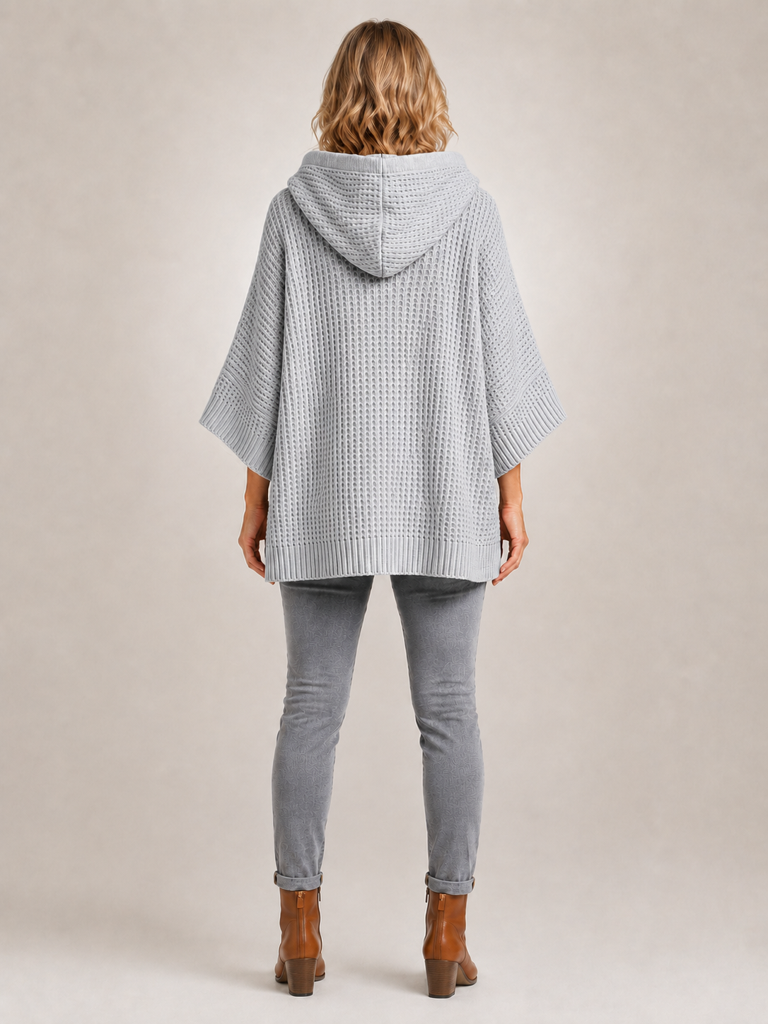Capucine | Sweter oversize z kapturem z dzianiny waflowej