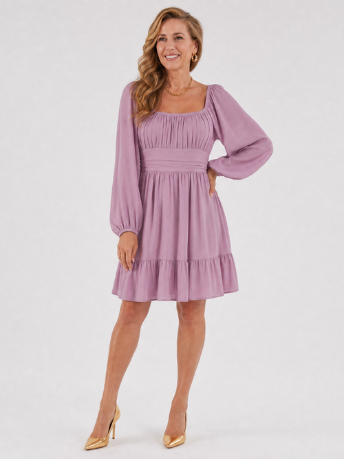 Cornélie — Robe à encolure carrée et manches bouffantes, coloris Mauve