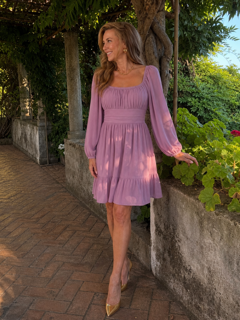 Cornélie — Robe à encolure carrée et manches bouffantes