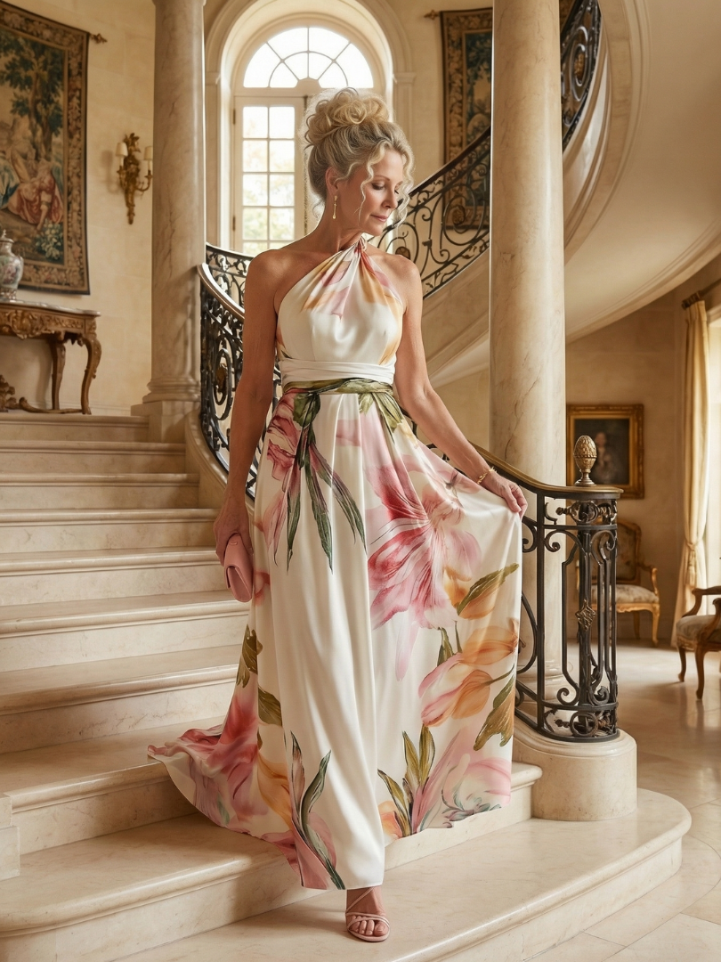 Rachel — Robe longue asymétrique à grandes fleurs