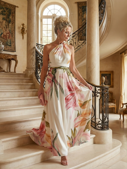Rachel — Robe longue asymétrique à grandes fleurs