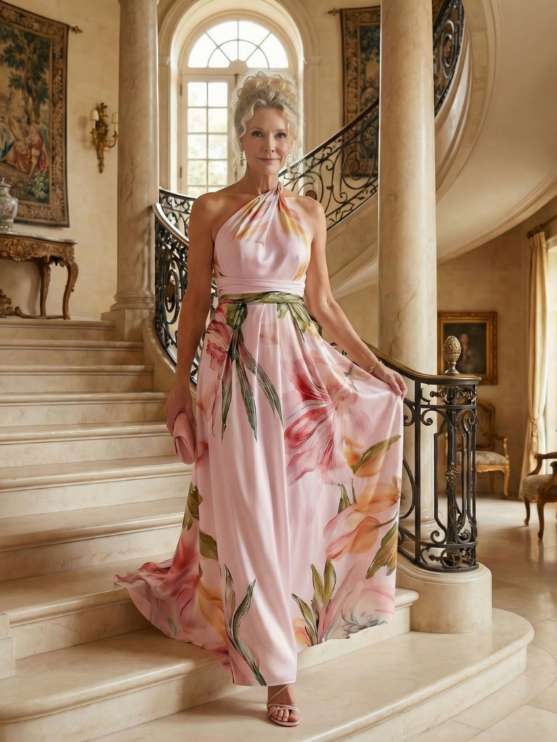 Rachel — Robe longue asymétrique à grandes fleurs