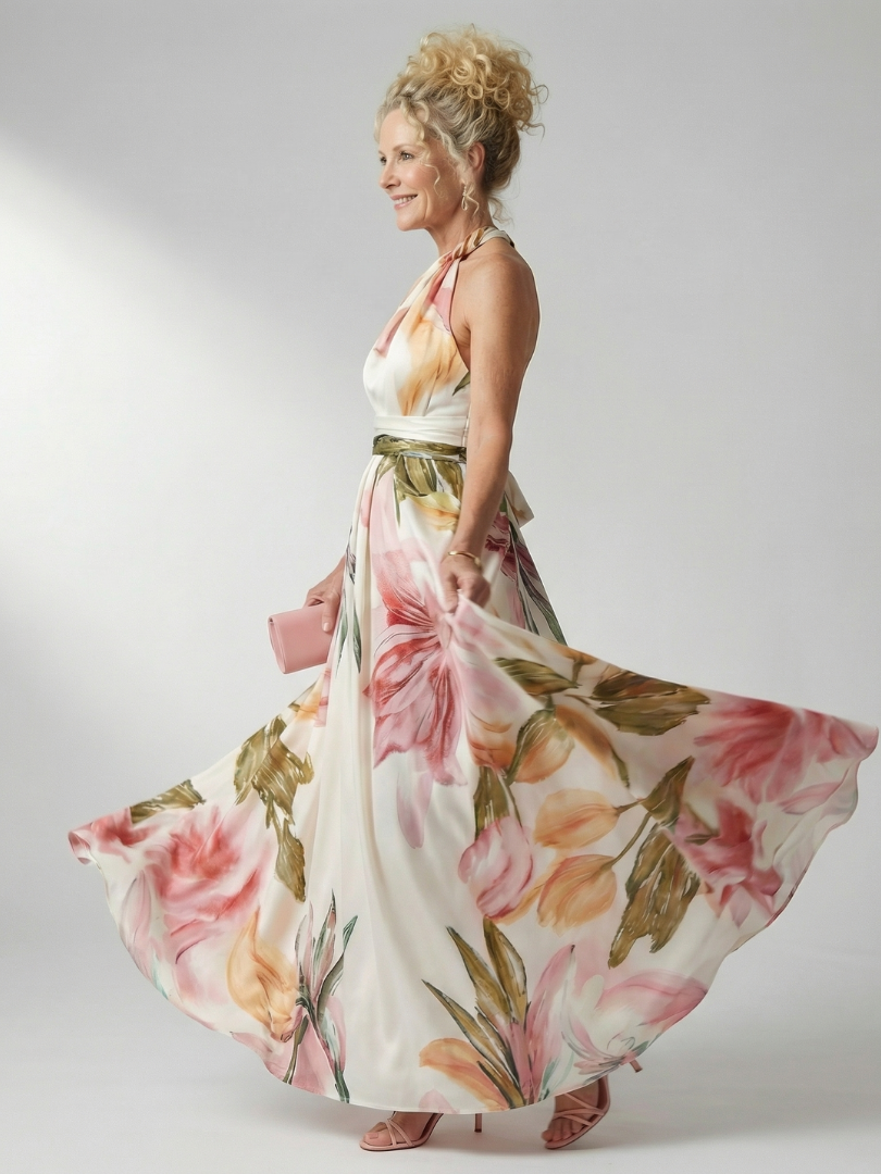 Rachel — Robe longue asymétrique à grandes fleurs