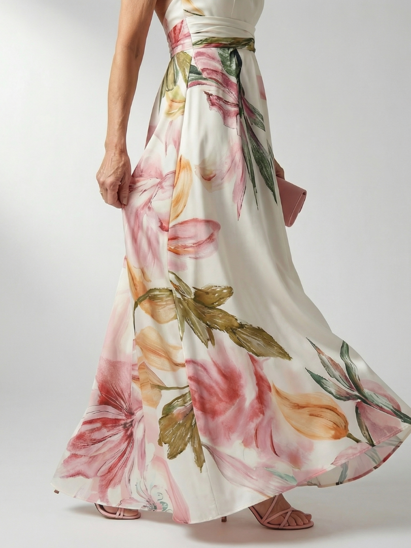 Rachel — Robe longue asymétrique à grandes fleurs