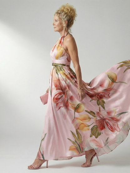 Rachel — Robe longue asymétrique à grandes fleurs