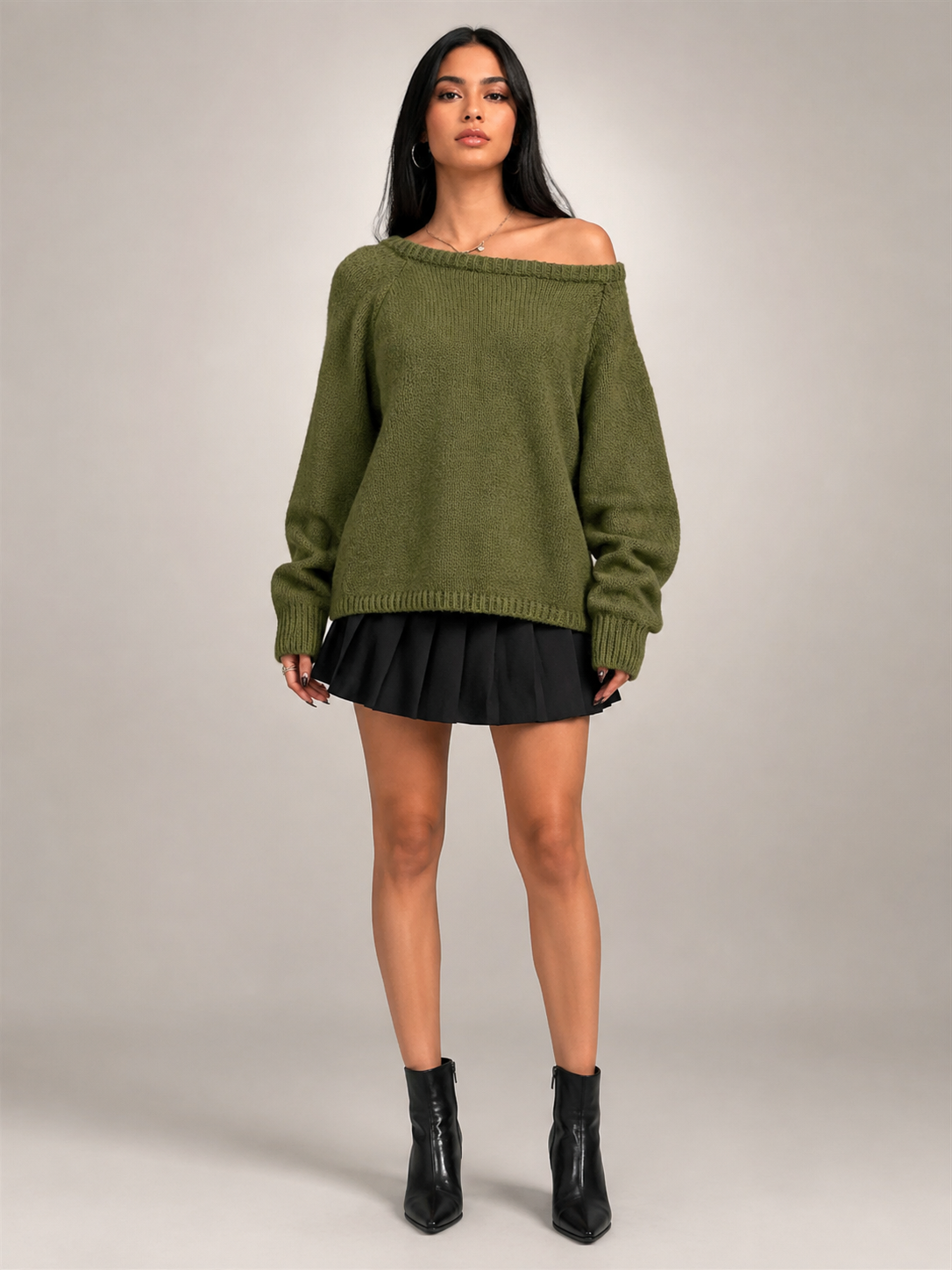 Delphine | Sweter oversize z opadającym dekoltem w łódkę