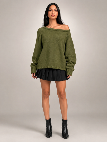 Delphine | Sweter oversize z opadającym dekoltem w łódkę