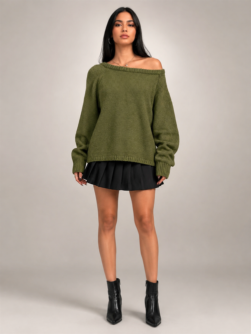 Delphine | Sweter oversize z opadającym dekoltem w łódkę