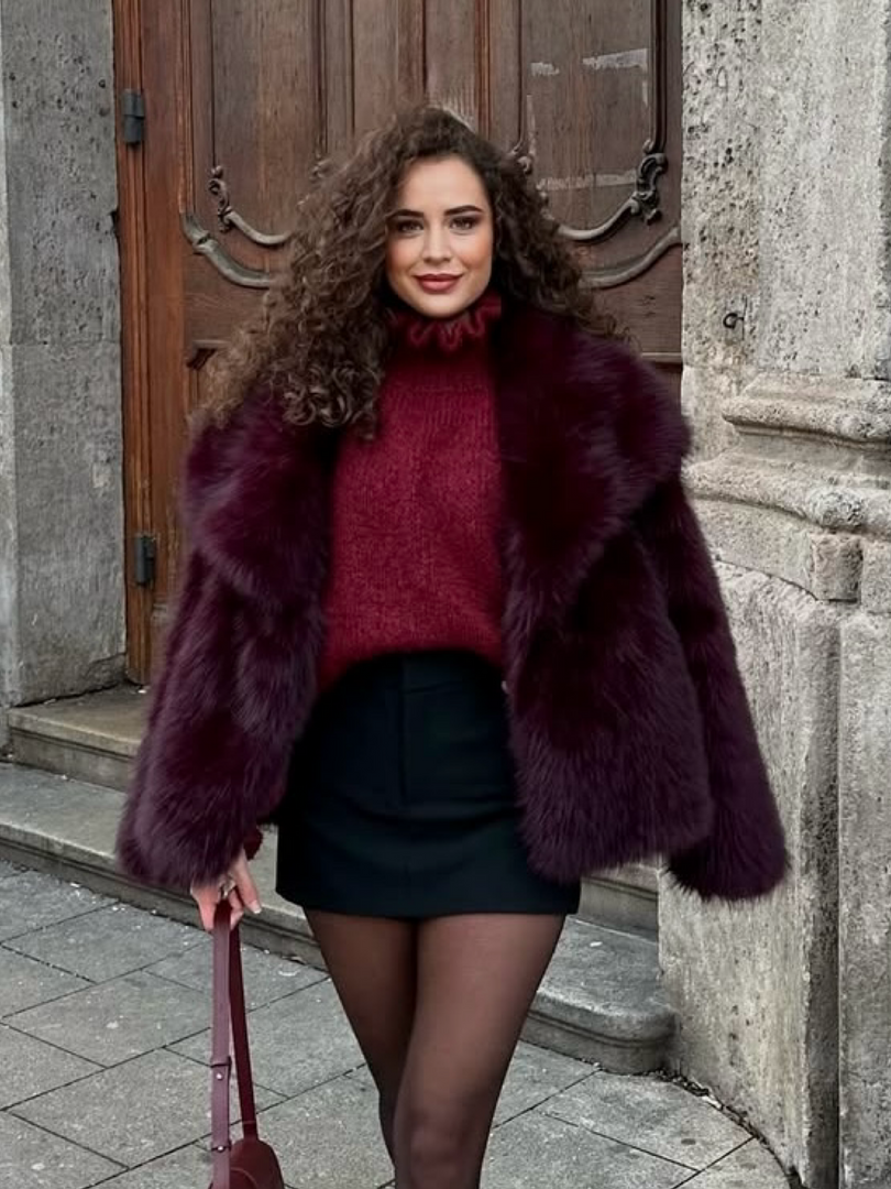 Anastasia – kurtka ze sztucznego futra, kolor bordowy