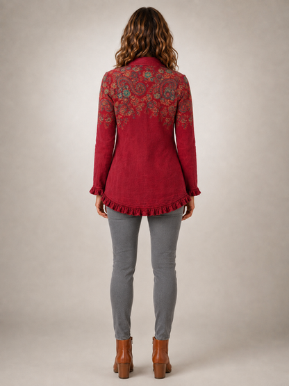 Fayrene | Kurtka boho z falbankami w czerwony wzór paisley