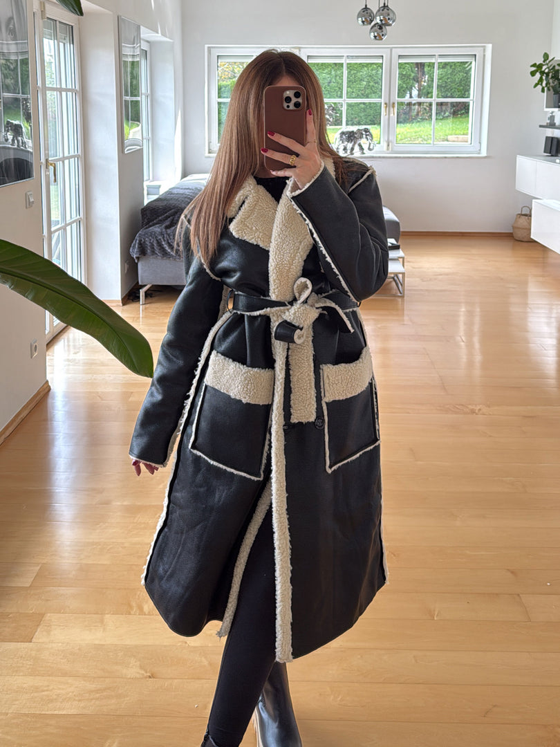 Livia – kożuch, kolor czarno-biały