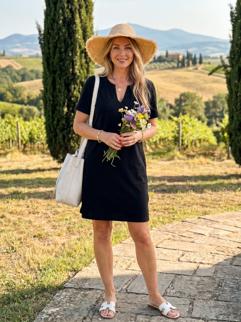 Frédérique — Robe droite à encolure fendue