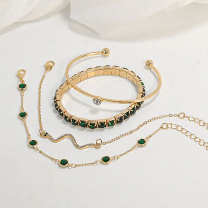 Quatuor Vert | Ensemble de bracelets dorés avec pierres vertes – Vue 02