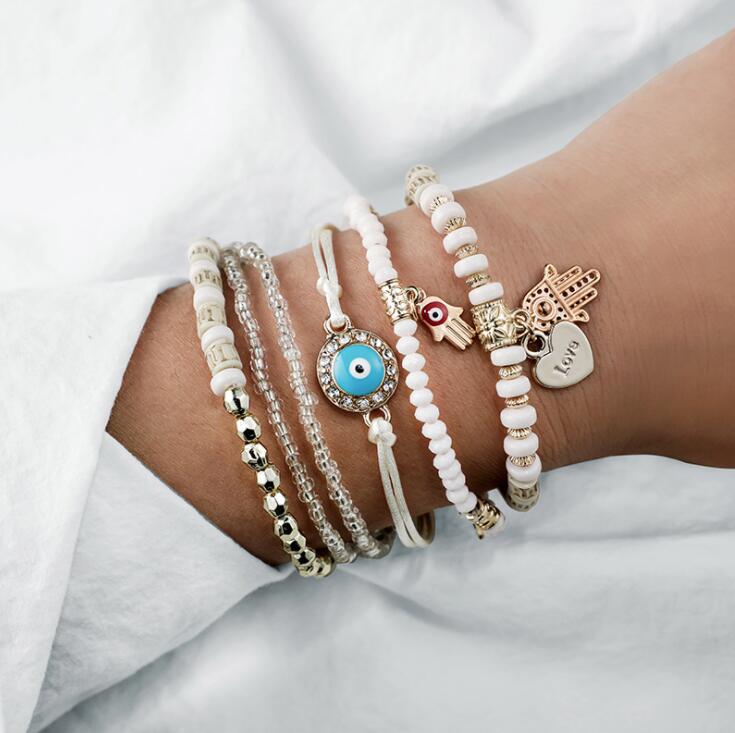 Hamsa | Ensemble de bracelets avec breloques hamsa – Vue 01