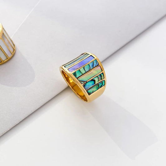 Ruban Coloré | Bague dorée avec incrustations colorées – Vue 01