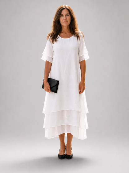 Armance — Robe longue à volants superposés, coloris Blanc