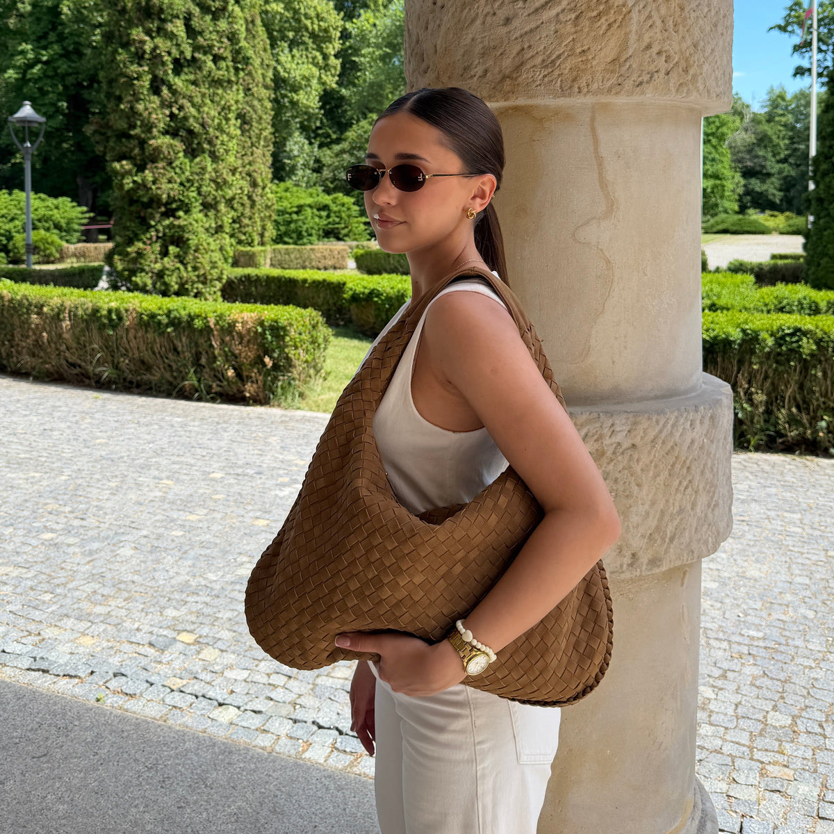 Sac en daim tressé XL camel, photo détail
