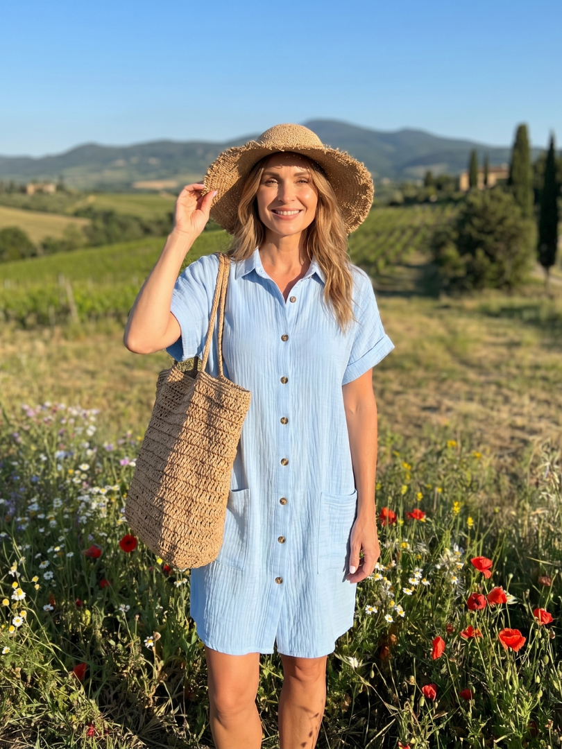 Mathilde — Robe chemise en gaze de coton