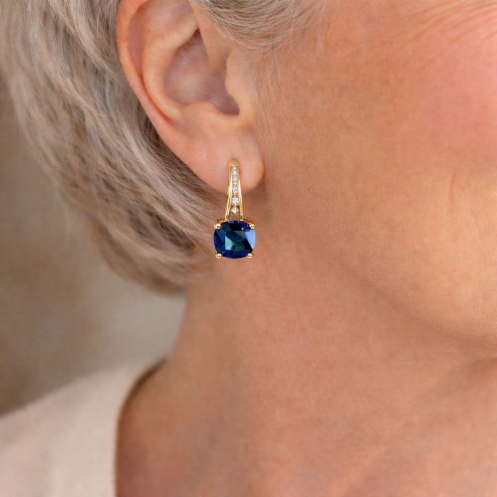 Regard Bleu | Boucles d'oreilles dorées avec pierre bleue – Vue 02