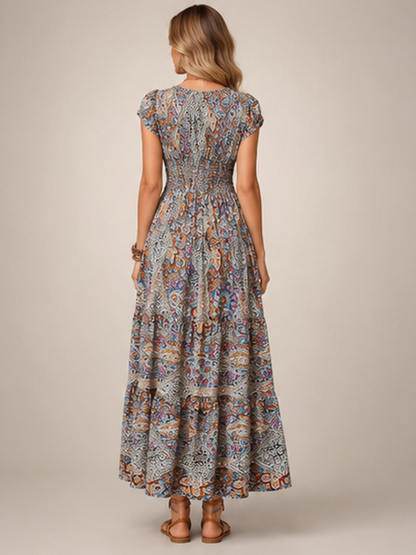 Ombeline — Robe longue bohème à imprimé cachemire