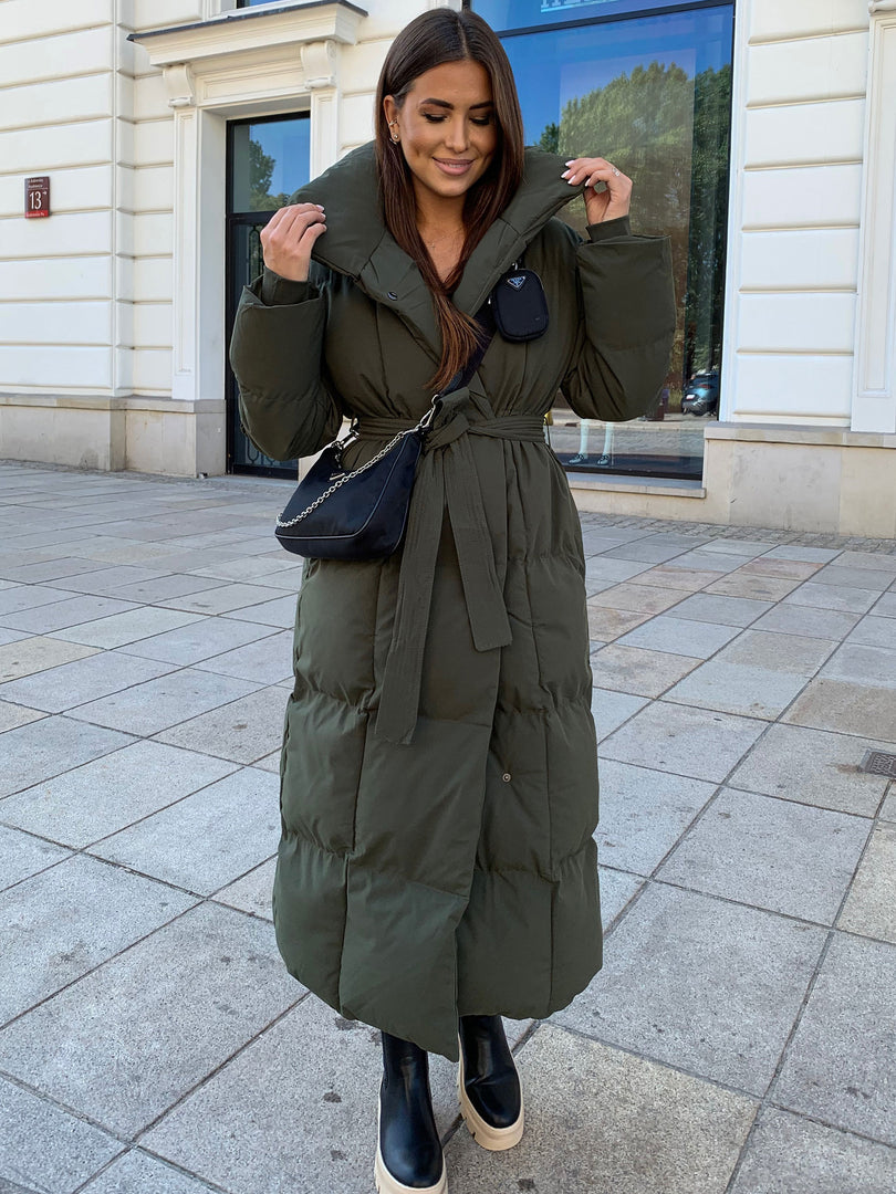 Kyleih Maxi – długa parka pikowana, kolor khaki