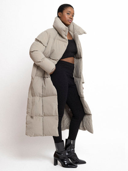 Kyleih Maxi – długa parka pikowana, kolor taupe