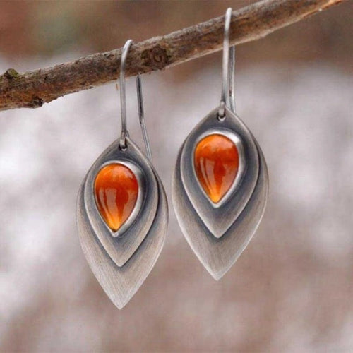 Goutte d'Ambre | Boucles d'oreilles argentées avec pierre orange – Vue 01
