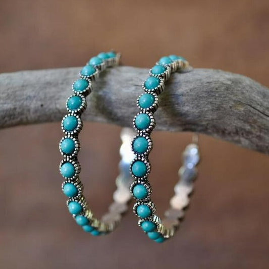Couronne Pointillée | Créoles avec pierres turquoise – Vue 01