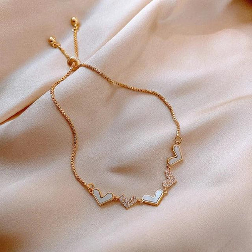 Cœur Doré | Bracelet doré réglable avec cœurs – Vue 01
