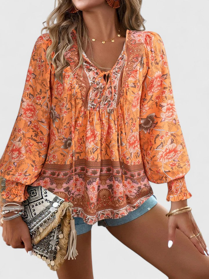 Anaïse | Blouse bohème à manches ballon — Orange