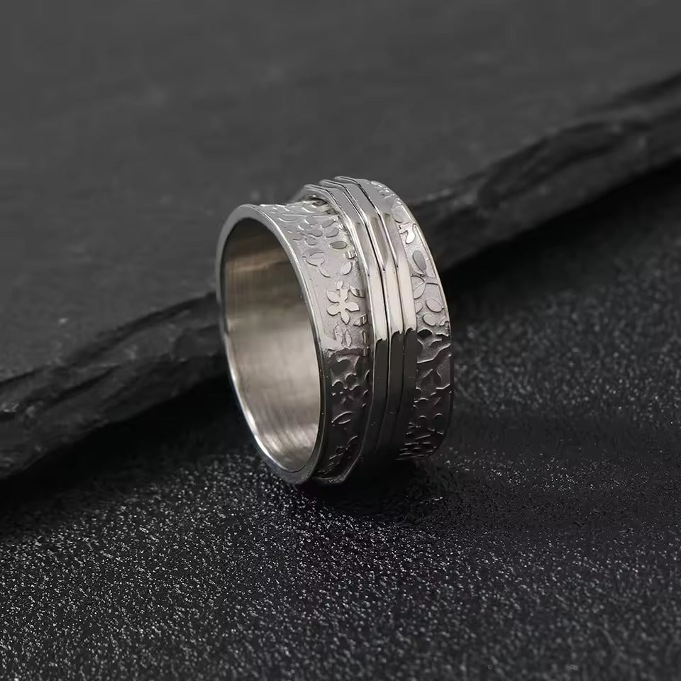 Bague Tournante | Bague argentée avec bande tournante – Vue 01