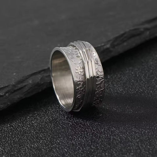 Bague Tournante | Bague argentée avec bande tournante – Vue 01