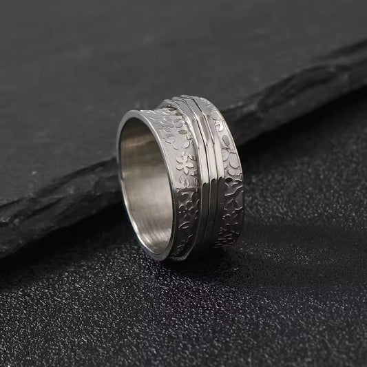Bague Tournante | Bague argentée avec bande tournante – Vue 01