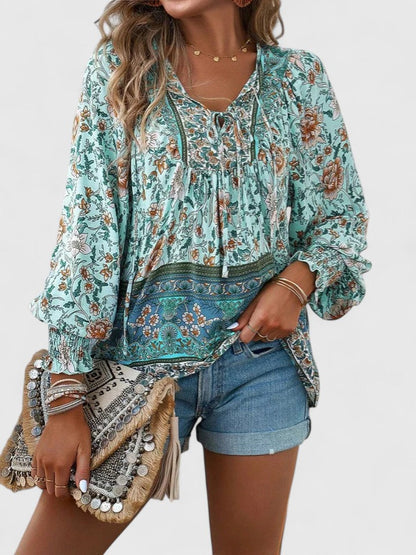Anaïse | Blouse bohème à manches ballon — Turquoise