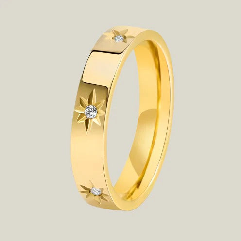 Ruban d'Étoiles | Bague dorée à motif d'étoiles – Vue 01