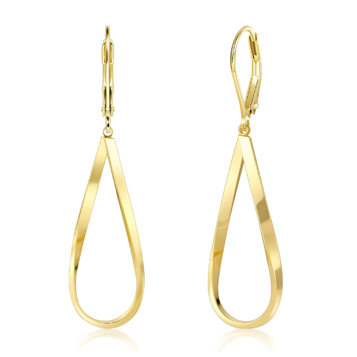 Torsade Dorée | Longues boucles d'oreilles dorées à la forme torsadée – Vue 01