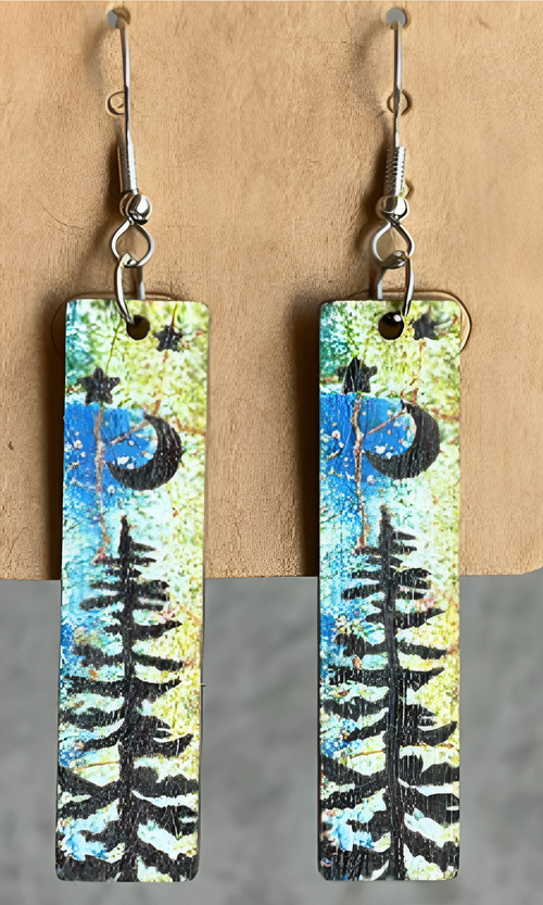 Lune des Bois | Boucles d'oreilles à motif forestier peint – Vue 01