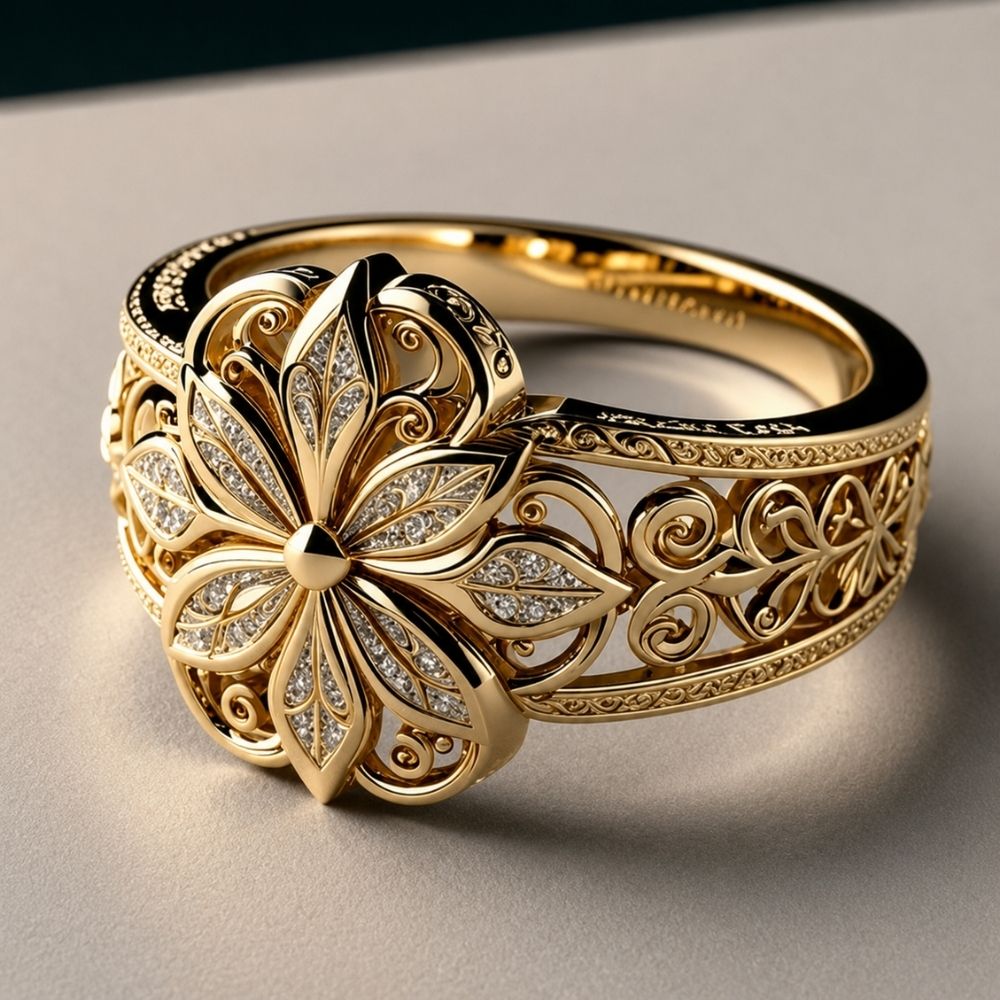 Arc Fleuri | Bague dorée à motif floral – Vue 01